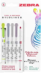 Midliner 5Pk double ended highlighters & markers, Cool & Refined Colours